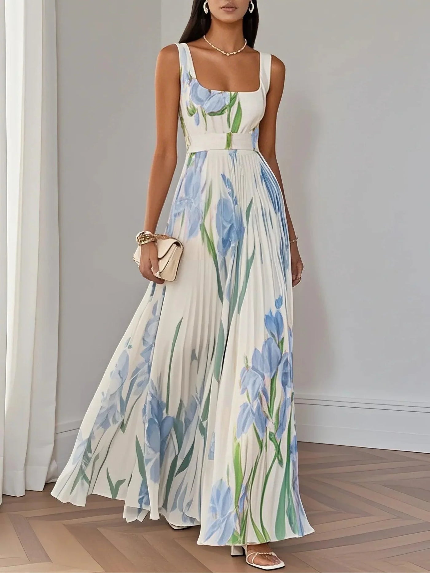 Elara™ | Floral Chiffon Maxi Dress