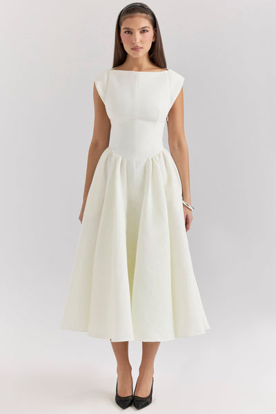 Daphne™ | Ivory Satin Midi Dress